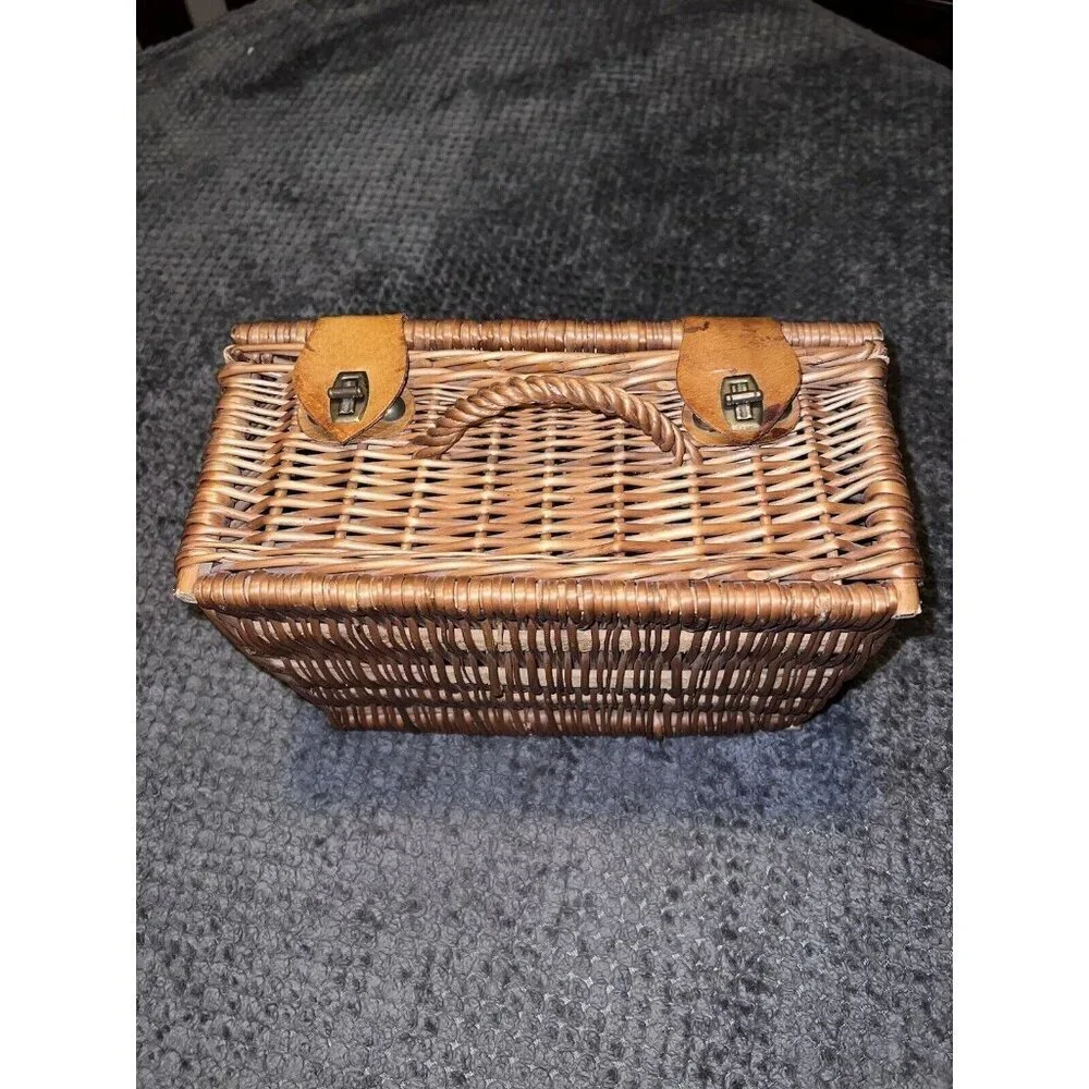 Vintage Rattan Suitcase Wicker Chest Picnic and Wine Box